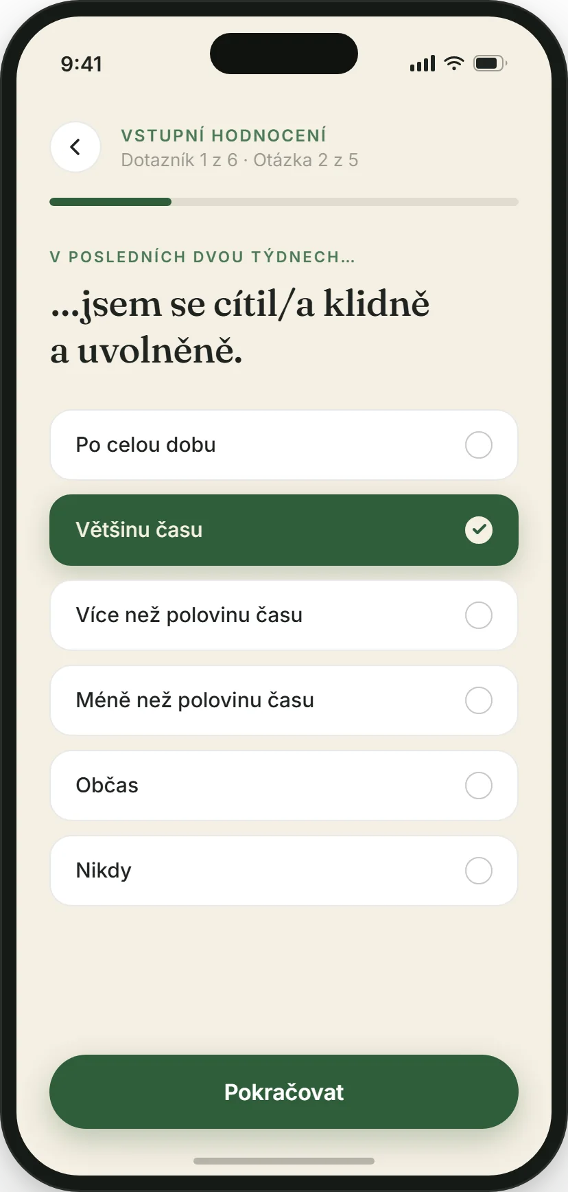 Intake questionnaire in the Calypso app