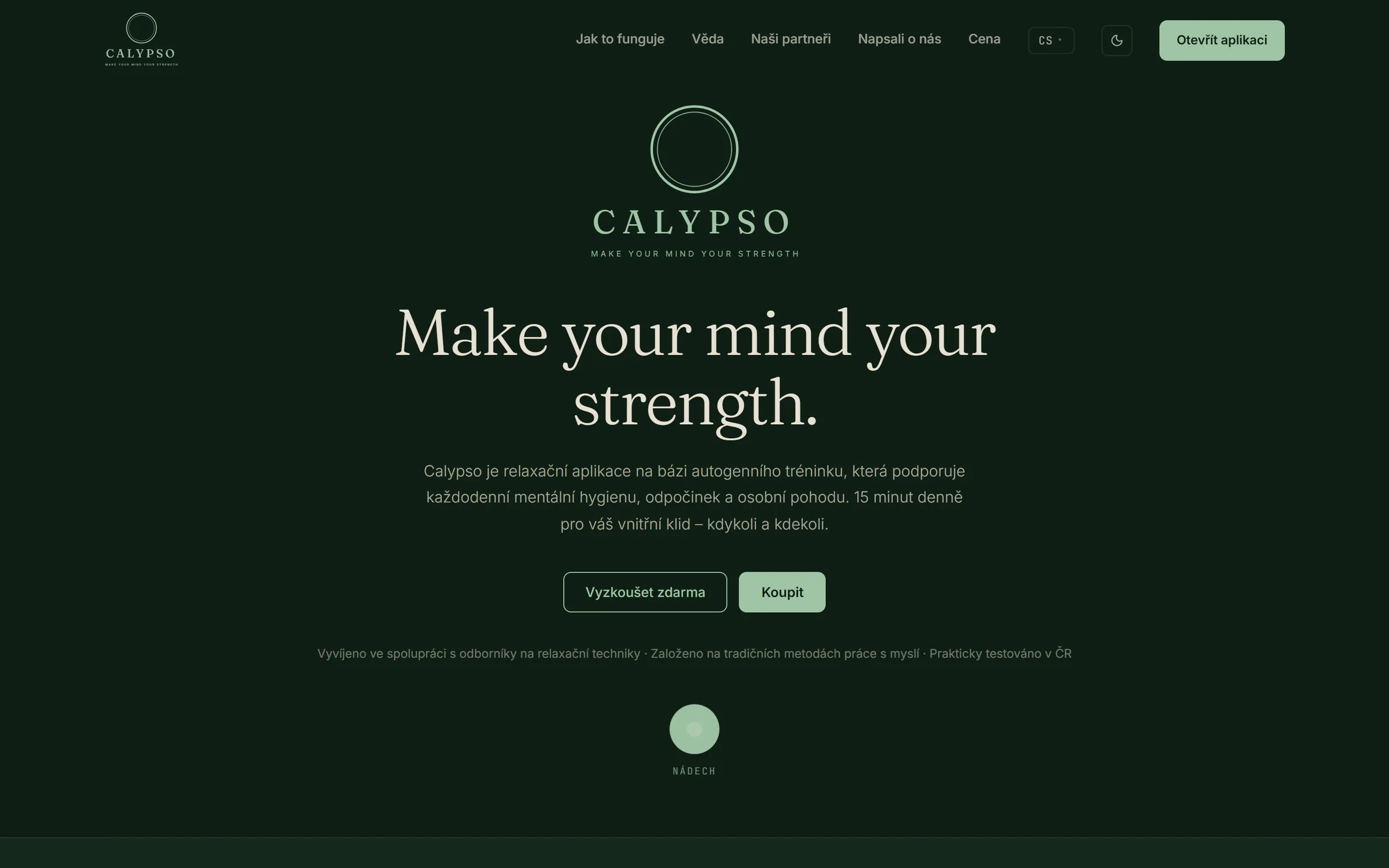 Calypso website in the Forest Night dark palette