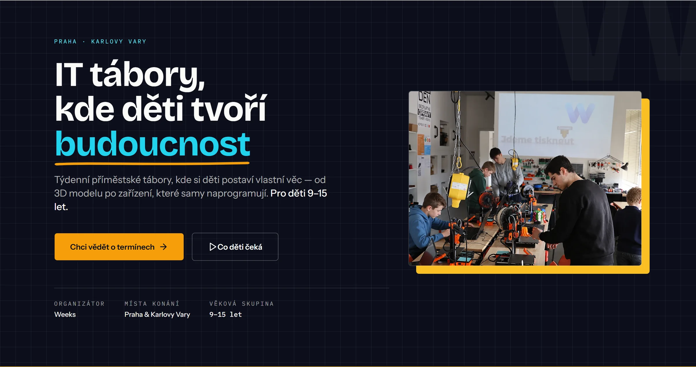 Úvodní stránka webu Weeks